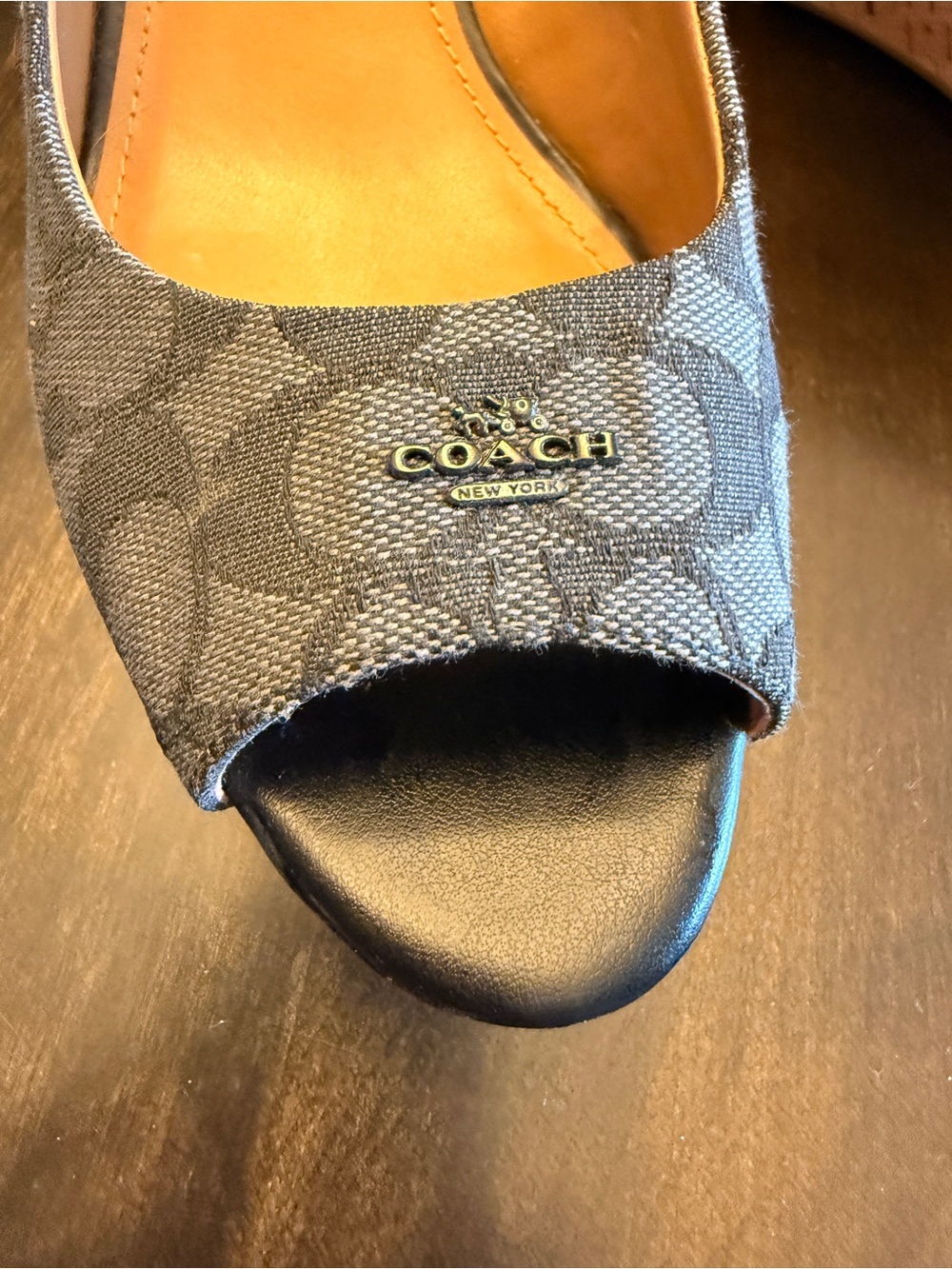 Coach Black Signature Peep-Toe Cork Wedge Sandals - Picture 2 of 6